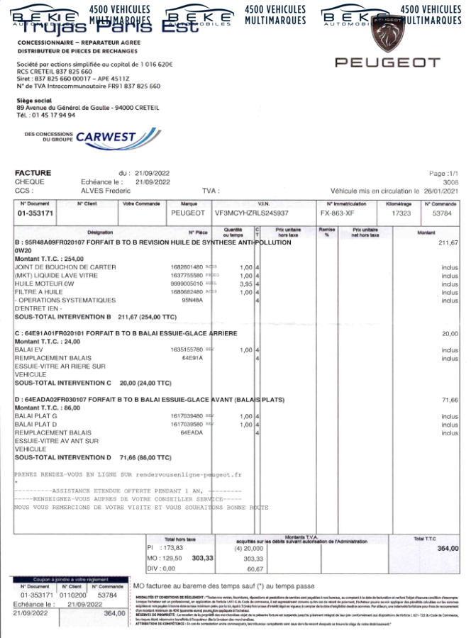 PEUGEOT 3008 16650€ HT - BLUEHDI 130CH S S EAT8 ACTIVE